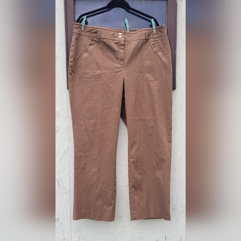 Kasper Sportswear Brown High Rise Wide Leg Chino Pants